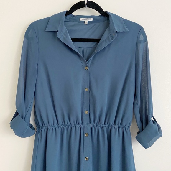 Charlotte Russe Long Sleeve Collared Button Up Dress Blue S - Picture 6 of 14